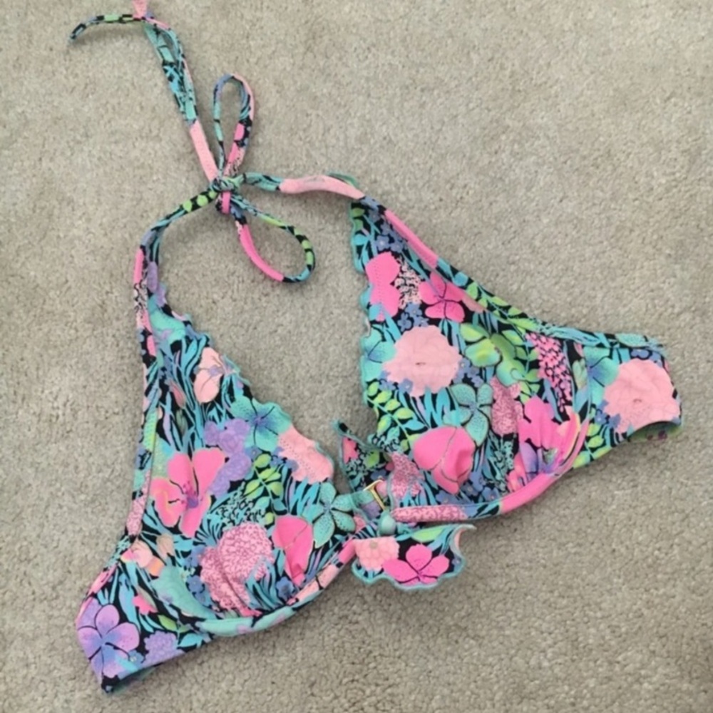 Victoria’s Secret floral ruffle halter bikini top